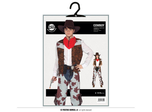 Cowboykostyme - Vest og Chaps 1 Kostyme til gutt -Str 14-16 År (168cm) 