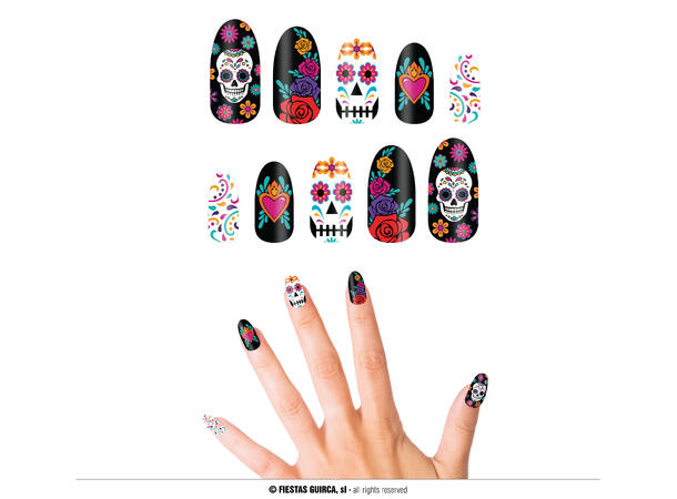 Falske negler - Day of The Dead 12 falske negler m/lim 