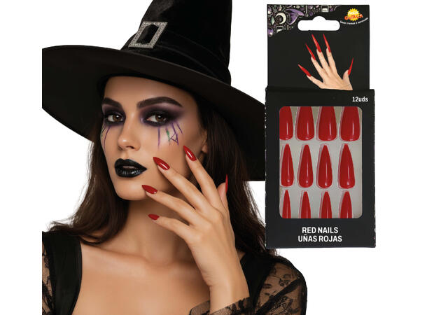 Falske negler - Røde 12 falske negler m/lim 