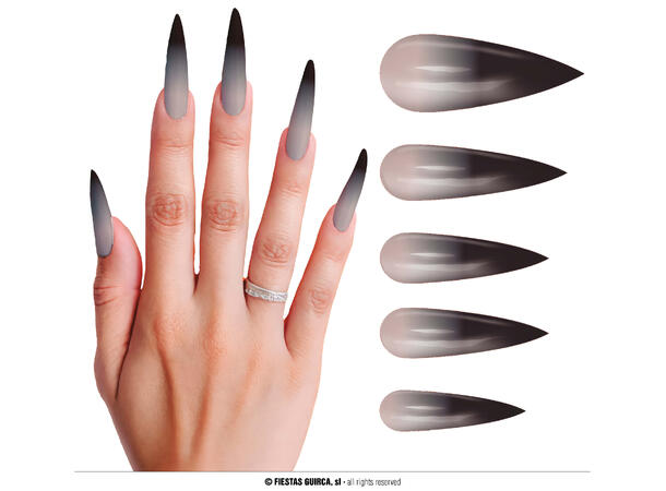 Falske negler lange - Gotisk 12 falske negler m/lim 