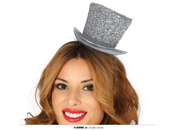 Flosshatt - Sølv glitter - liten 1 Hatt m/strikk til dame 