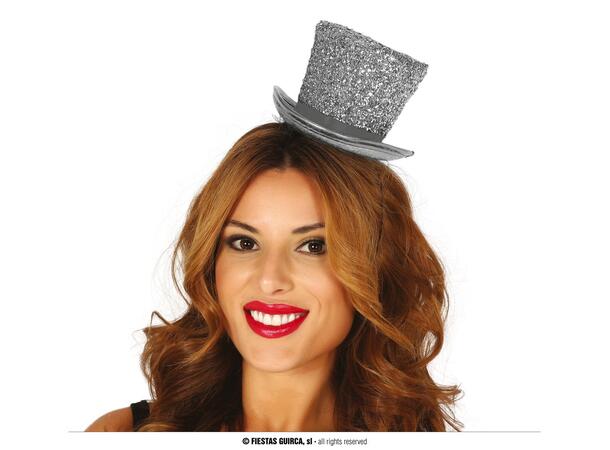 Flosshatt - Sølv glitter - liten 1 Hatt m/strikk til dame 