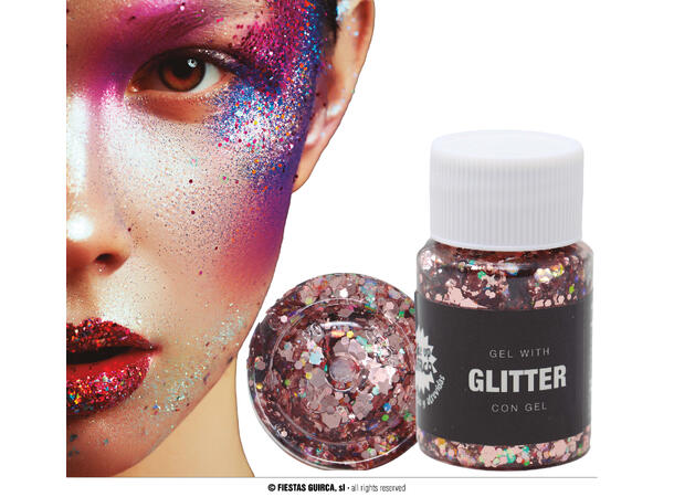 Glitter gel - rosa/gull 1 Beholder med gel - 20g 