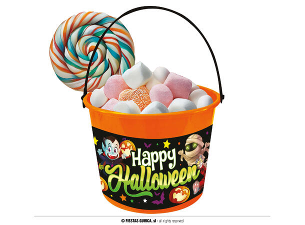 Godtebøtte - Oransje m/"Happy Halloween" 1 Godtebøtte i PVC - 18x16cm 