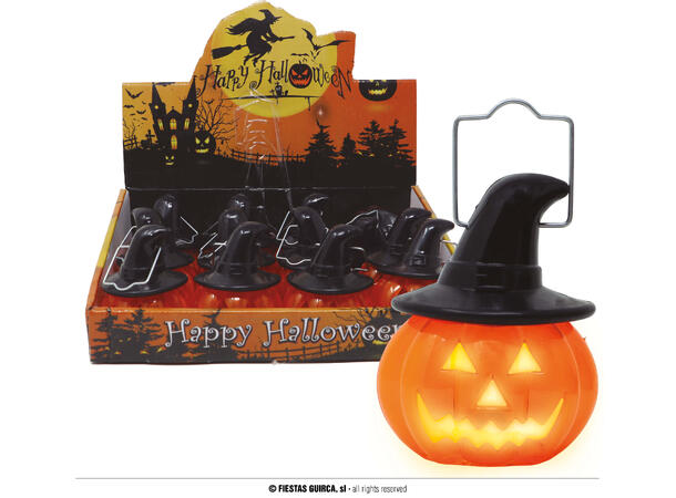 Gresskarlanterne med hatt Display med 12 LED-lys - 8x7cm 