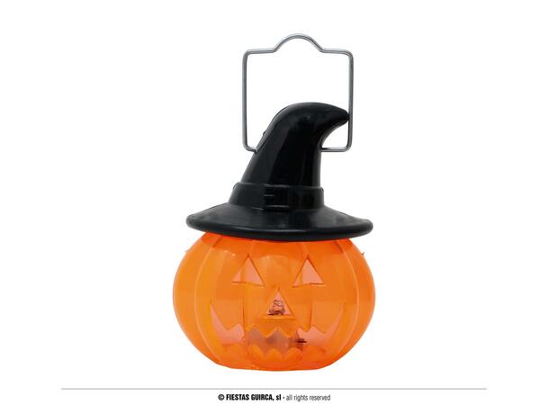 Gresskarlanterne med hatt Display med 12 LED-lys - 8x7cm 