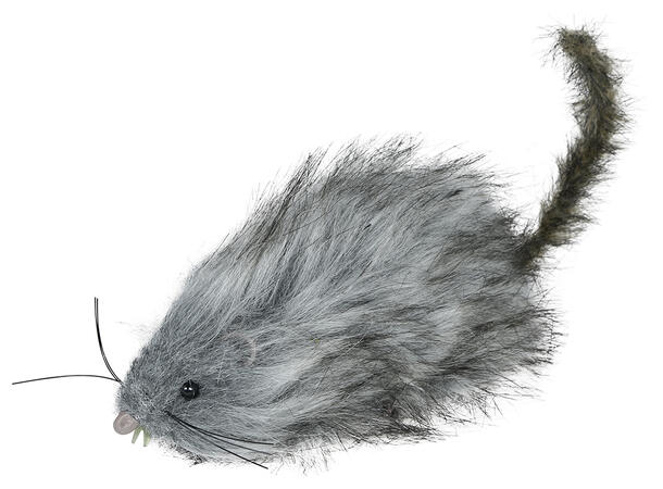 Grå fluffy rotte 1 Rotte- 16cm 