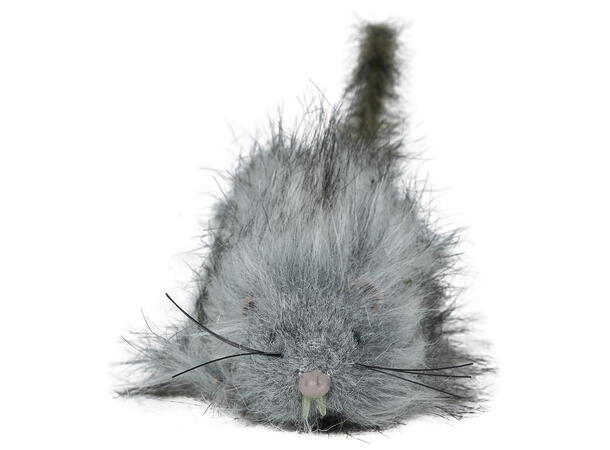Grå fluffy rotte 1 Rotte- 16cm 