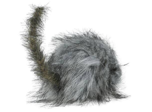 Grå fluffy rotte 1 Rotte- 16cm 