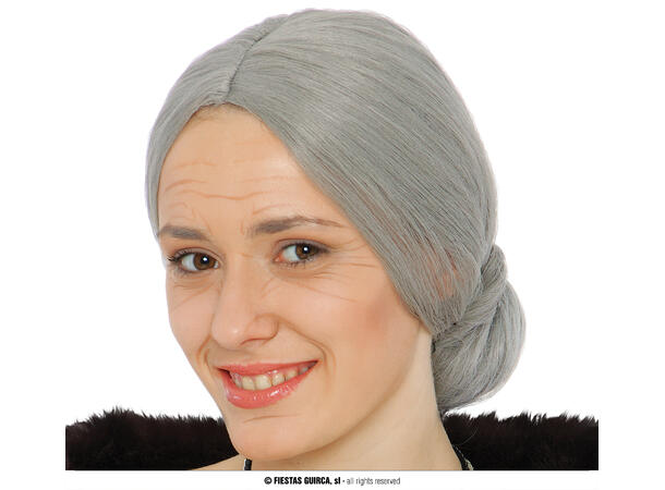 Grått hår med knute - Gammel dame 1 Parykk i syntetisk hår - Dame 