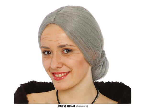 Grått hår med knute - Gammel dame 1 Parykk i syntetisk hår - Dame 