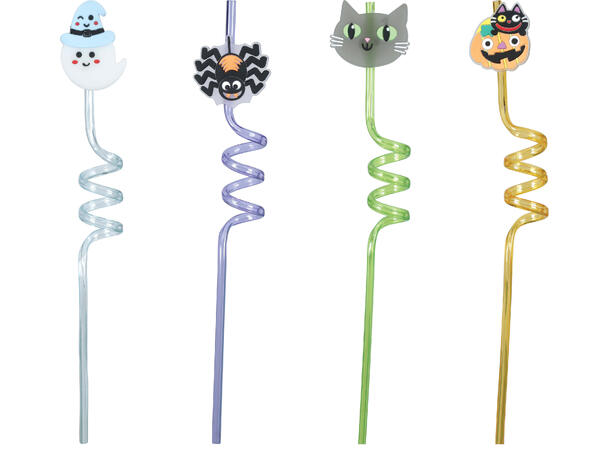 Halloween sugerør - 4 assorterte 4 Sugerør i plast - 27cm 