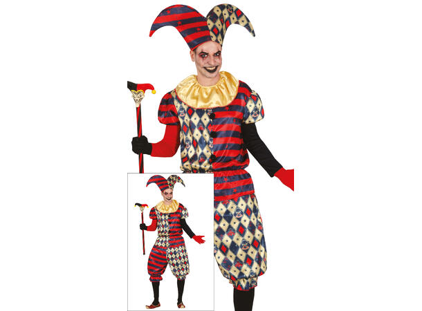 Harlequin - Rød/Blå/Hvit - 4 deler 1 Herrekostyme - str 48-50 (M) 