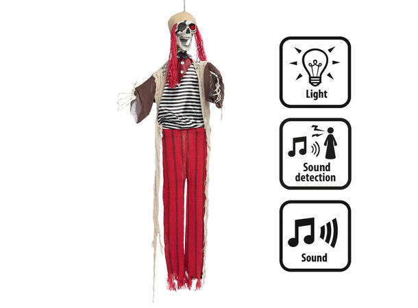 Hengende Piratskjelett 1 Dekorasjon m/Lys/Lyd - 160cm 