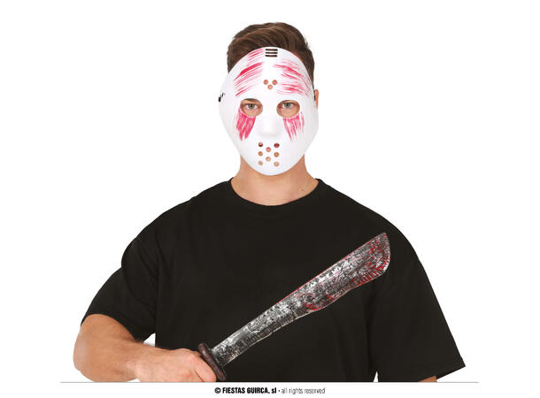 Hockeymaske og machete - Hvit blodig 1 Maske og machete i PVC 