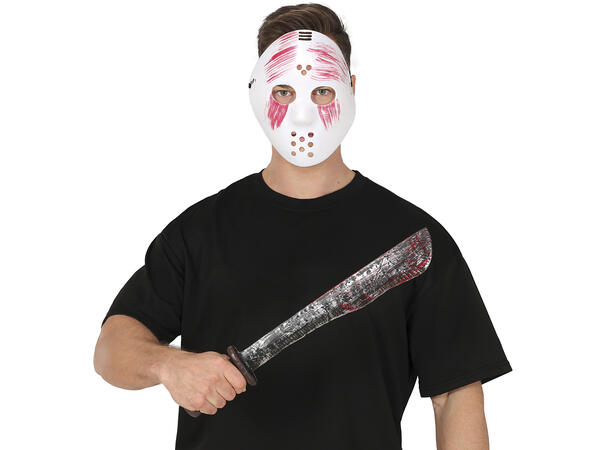 Hockeymaske og machete - Hvit blodig 1 Maske og machete i PVC 
