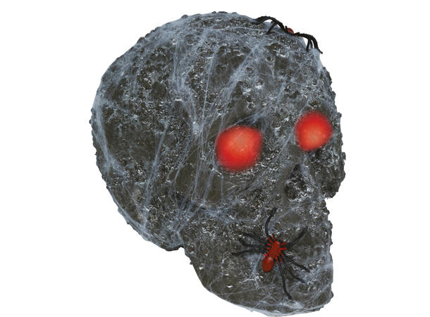 Hodeskalle med spindelvev og lys 1 Dekorasjon i skum m/lys - 20cm 