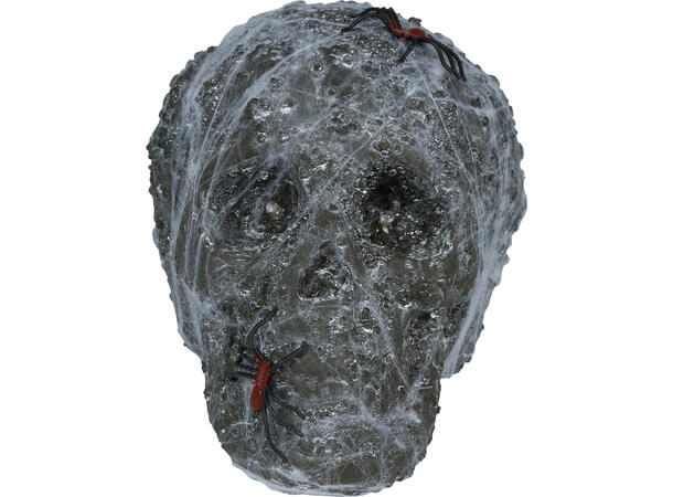 Hodeskalle med spindelvev og lys 1 Dekorasjon i skum m/lys - 20cm 