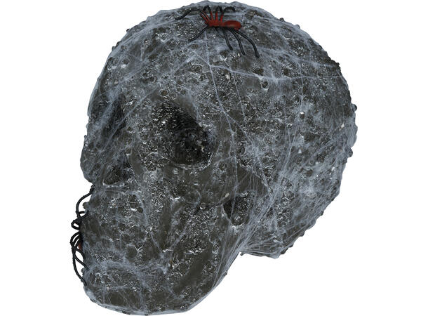 Hodeskalle med spindelvev og lys 1 Dekorasjon i skum m/lys - 20cm 