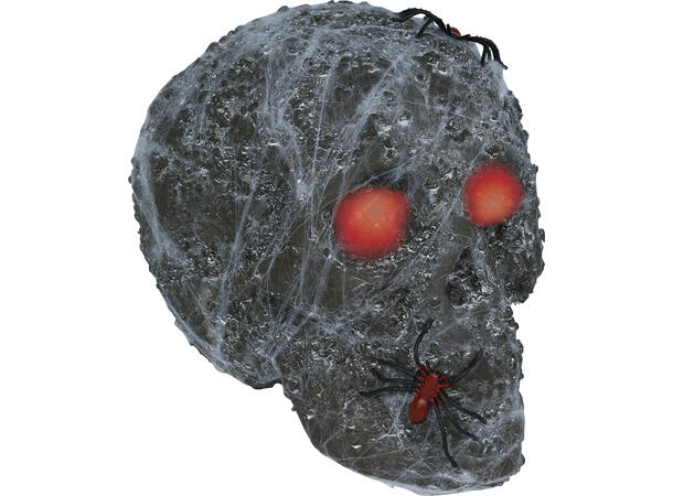 Hodeskalle med spindelvev og lys 1 Dekorasjon i skum m/lys - 20cm 