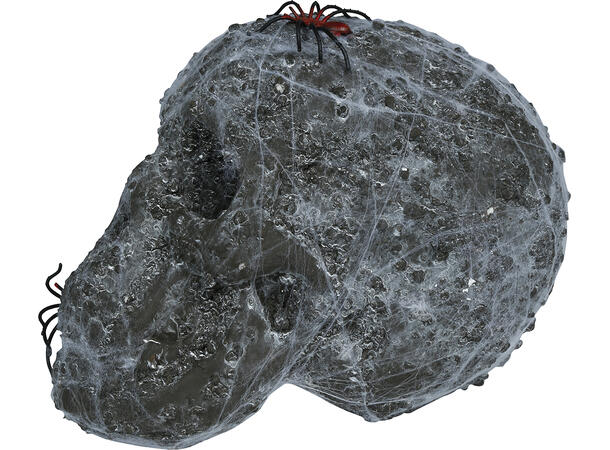 Hodeskalle med spindelvev og lys 1 Dekorasjon i skum m/lys - 20cm 