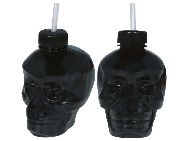 Hodeskallekopp m/lokk og sugerør 1 Kopp m/lokk og sugerør i plast - 14cm 