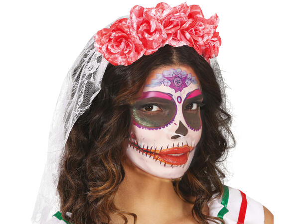 Hårbøyle m/ blodige blomster og slør 1 Hårbøyle i PVC/Polyester 