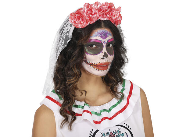 Hårbøyle m/ blodige blomster og slør 1 Hårbøyle i PVC/Polyester 