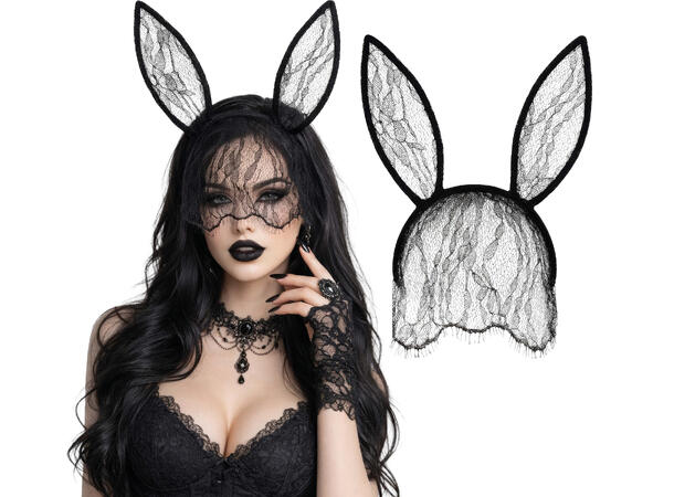 Hårbøyle med kaninører og slør - Sort 1 Hårbøyle i PVC/Polyester 