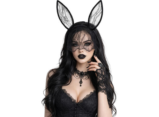 Hårbøyle med kaninører og slør - Sort 1 Hårbøyle i PVC/Polyester 