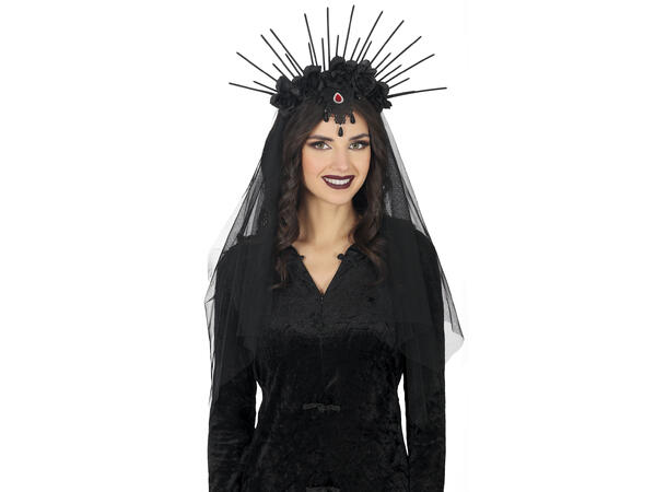 Hårbøyle med sorte blomster og slør 1 Hårbøyle i PVC/Polyester 