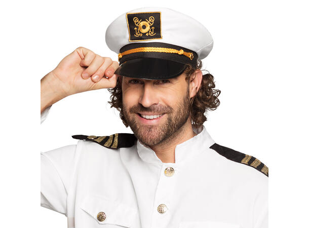 Kapteinslue - Hvit/sort 1 Hatt til voksen - Onesize 