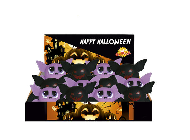 Klembare flaggermus - Assorterte Display med 12 flaggemus i gummi - 9cm 