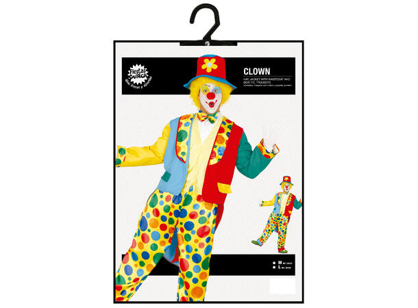Klovn - Fargerik m/prikker - 5 deler 1 Herrekostyme - str 48-50 (M) 