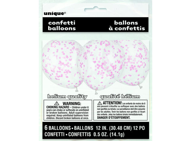 Konfettiballonger - Lys Rosa 6 Konfettiballonger - 30cm (12")