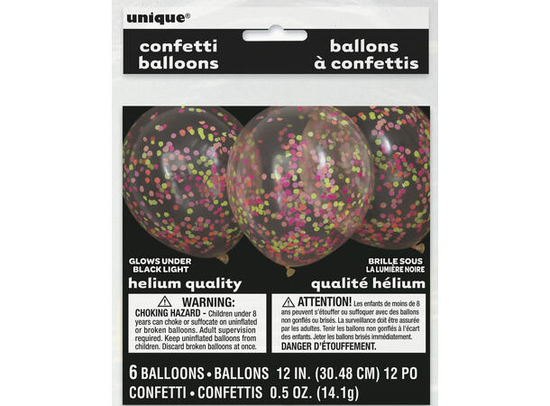Konfettiballonger - Neon Konfetti 6 Konfettiballonger - 30cm (12")