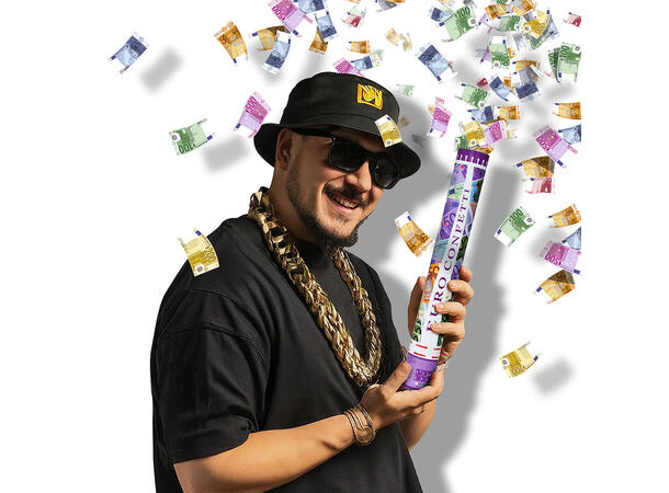 Konfettikanon - Eurosedler 1 Konfettikanon m/papirkonfetti - 40cm 