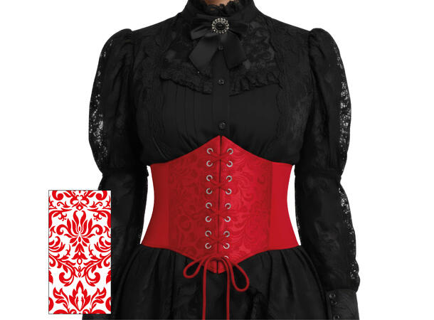 Korsett til voksen - Rød m/brokade 1 Korsett i polyester - onesize 