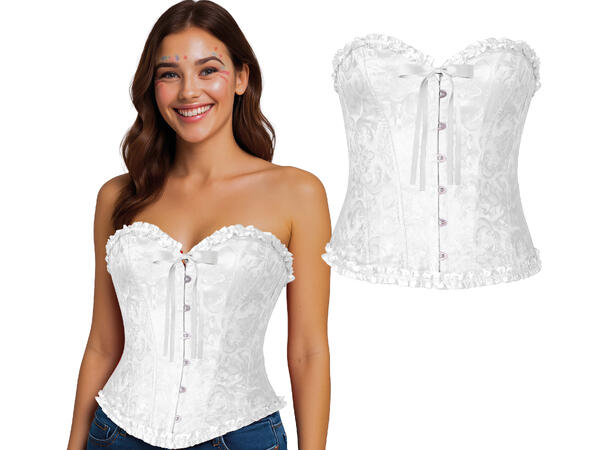 Korsett/topp - Hvit m/blondemønster 1 Korsett til dame - Str 36-38 (S) 
