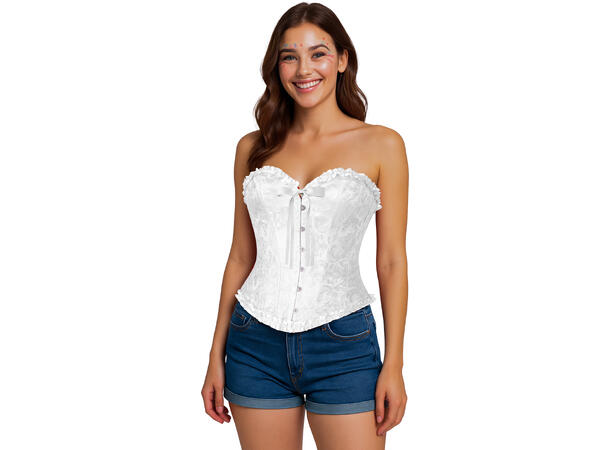 Korsett/topp - Hvit m/blondemønster 1 Korsett til dame - Str 36-38 (S) 