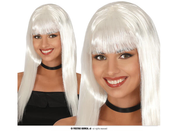 Lang parykk med lugg - Hvit 1 Parykk i syntetisk hår - 120gr - Dame 