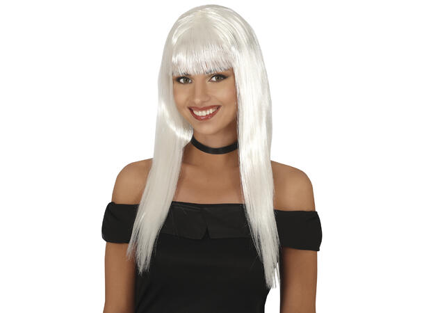 Lang parykk med lugg - Hvit 1 Parykk i syntetisk hår - 120gr - Dame 