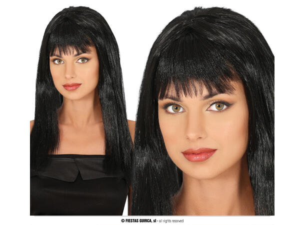 Lang parykk med lugg - Sort 1 Parykk i syntetisk hår - 120gr - Dame 