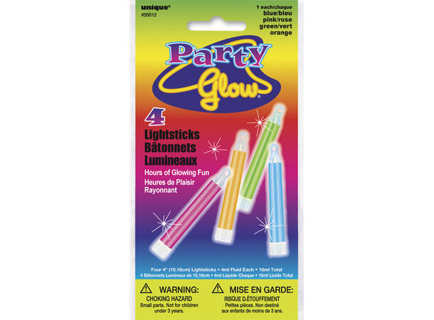 Lysstaver - Assorterte farger 4 Glowstick - 10cm