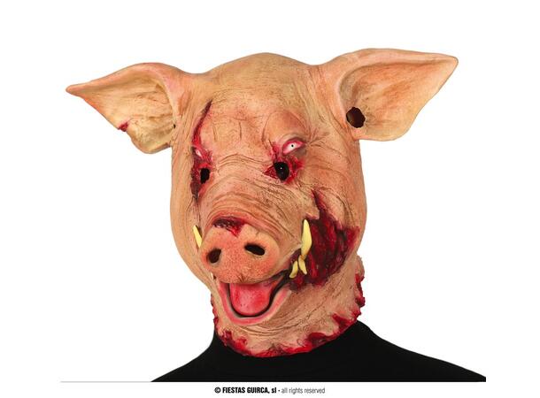 Maske - Heldekkende grisehode m/tenner 1 Maske i Lateks 
