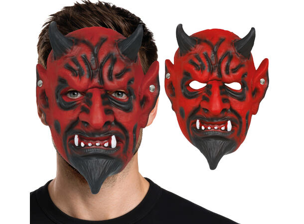 Maske - Rød djevel/demon m/horn 1 Maske i skum 