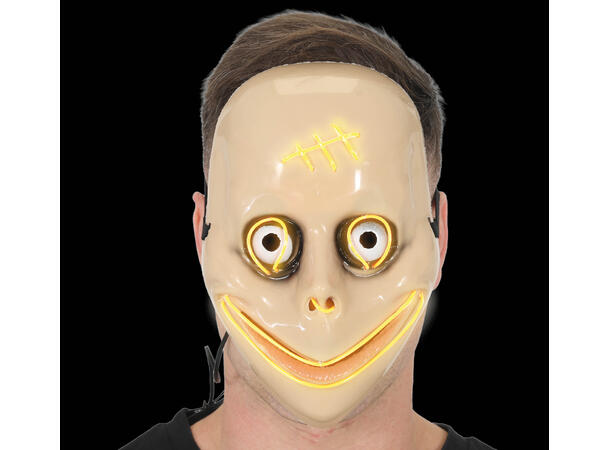Maske med skummelt smil - Gult lys 1 Maske i metall/PVC m/Lys 