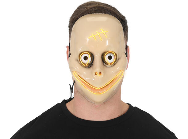 Maske med skummelt smil - Gult lys 1 Maske i metall/PVC m/Lys 