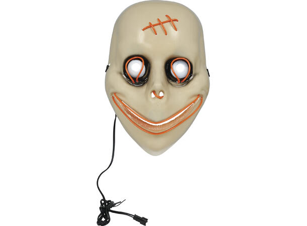 Maske med skummelt smil - Gult lys 1 Maske i metall/PVC m/Lys 