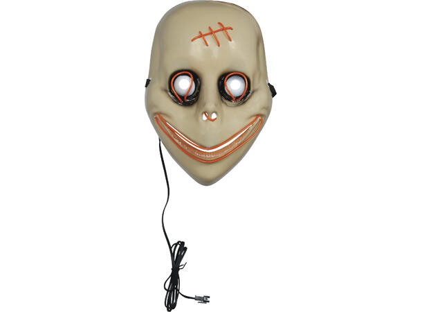 Maske med skummelt smil - Gult lys 1 Maske i metall/PVC m/Lys 
